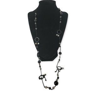 Elegant black bead dropdown fashion necklace